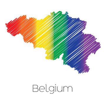 LGBT Coloured Scribbled Shape of the Country of Belgium