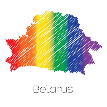 LGBT Coloured Scribbled Shape of the Country of Belarus