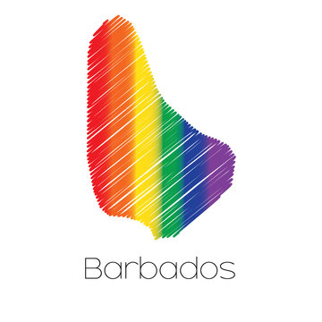 LGBT Coloured Scribbled Shape of the Country of Barbados