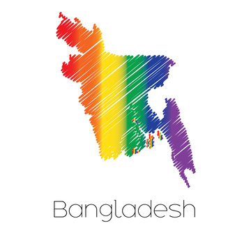 LGBT Coloured Scribbled Shape of the Country of Bangladesh