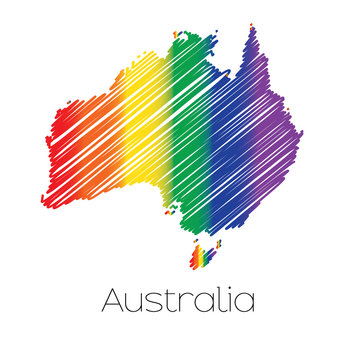 LGBT Coloured Scribbled Shape of the Country of Australia