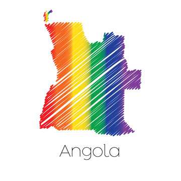 LGBT Coloured Scribbled Shape of the Country of Angola