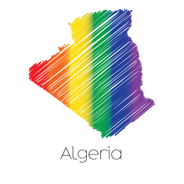 LGBT Coloured Scribbled Shape of the Country of Algeria