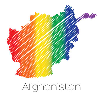 LGBT Coloured Scribbled Shape of the Country of Afghanistan