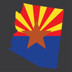 A Highly detailed map with flag inside of the state of Arizona