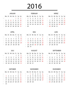 Jahreskalender 2016