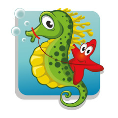 Funny starfish on the seahorse