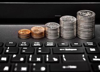 Chart of growth of the rouble coin on the laptop