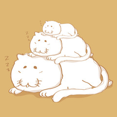 Three cat sleeping cartoon character design on yellow gold color