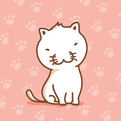 Little white cat sitting cartoon character design on footprint p