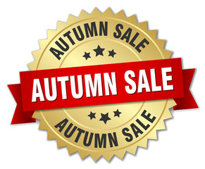 autumn sale 3d gold badge with red ribbon