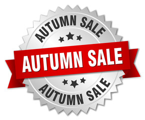 autumn sale 3d silver badge with red ribbon