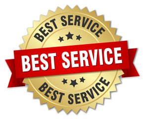 best service 3d gold badge with red ribbon