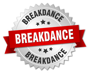 breakdance 3d silver badge with red ribbon