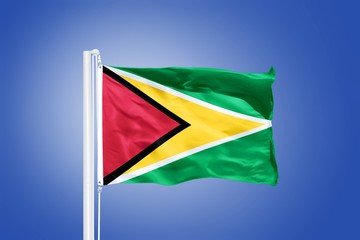 Flag of Guyana flying against a blue sky
