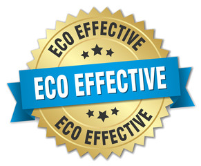 eco effective 3d gold badge with blue ribbon