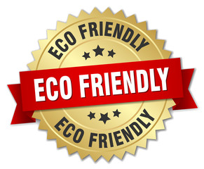 eco friendly 3d gold badge with red ribbon
