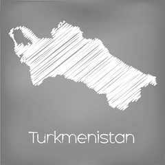 Scribbled Map of the country of Turkmenistan