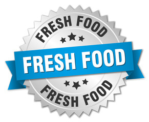 fresh food 3d silver badge with blue ribbon