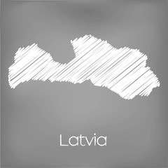 Scribbled Map of the country of Latvia