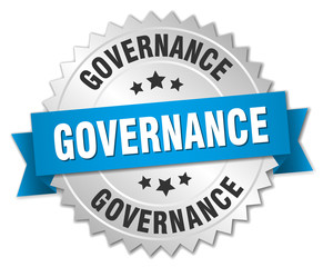 governance 3d silver badge with blue ribbon