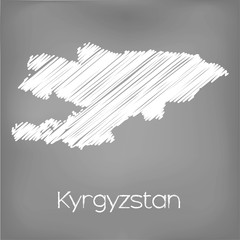 Scribbled Map of the country of Kyrgyzstan