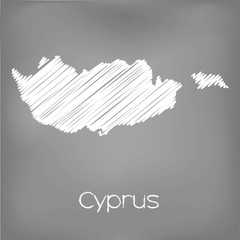Scribbled Map of the country of  Cyprus