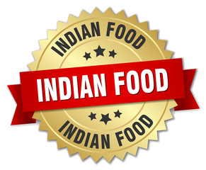 indian food 3d gold badge with red ribbon