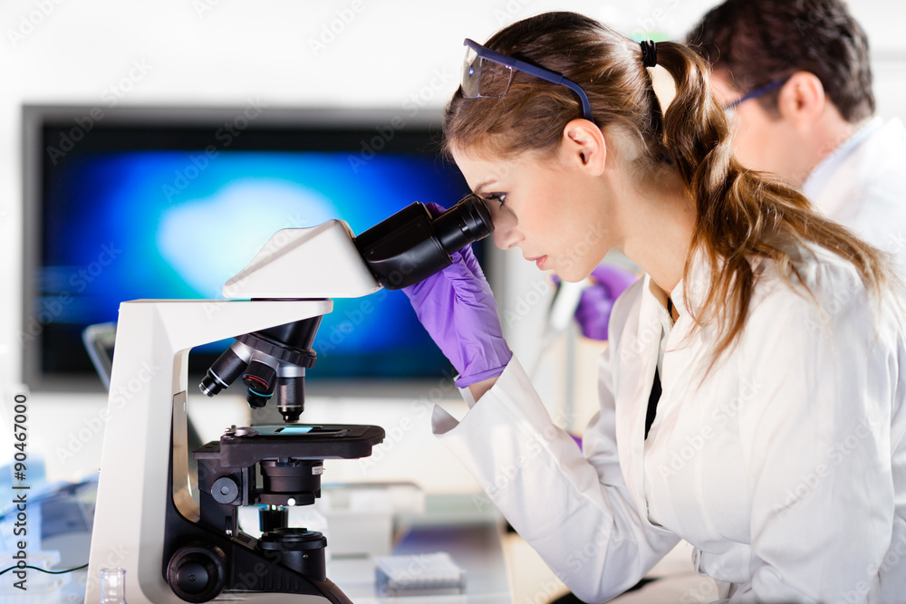 Aufkleber life scientist researching in the laboratory.