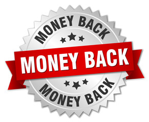money back 3d silver badge with red ribbon