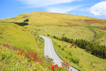霧ヶ峰高原のレンゲツツジ咲くビーナスラインと車山　長野県諏訪市 