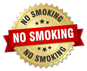 no smoking 3d gold badge with red ribbon