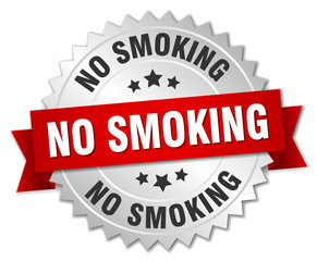 no smoking 3d silver badge with red ribbon