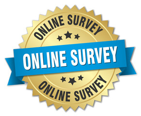 online survey 3d gold badge with blue ribbon