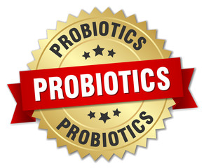 probiotics 3d gold badge with red ribbon