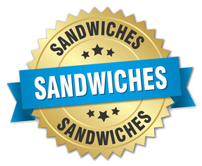 Fototapeta premium sandwiches 3d gold badge with blue ribbon