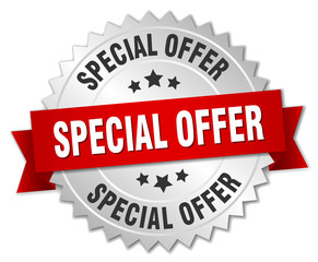 special offer 3d silver badge with red ribbon