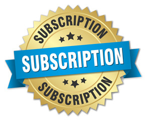 subscription 3d gold badge with blue ribbon