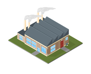 Old style factory icon illustration..
Retro isometric old fashioned factory building.