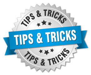 tips & tricks 3d silver badge with blue ribbon