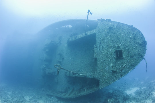 Bow of a large underwater shipwreck