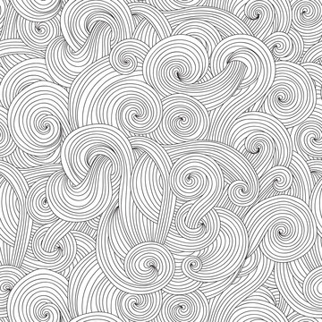 Abstract hand-drawn waves seamless pattern. Zentangle background.