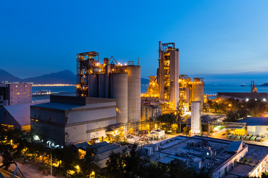 Cement factory during sunset