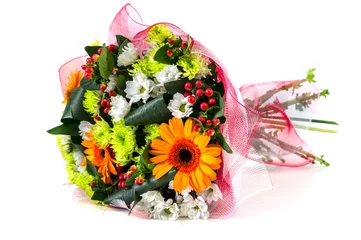Fototapeten Gerbera Bouquet of chrysanthemums and gerbera flowers in red and white p  © smspsy