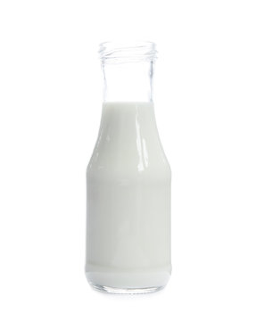 Bottle of milk on white background.