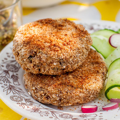 Potato and Pork Patties with Cucumber and Radish Salad