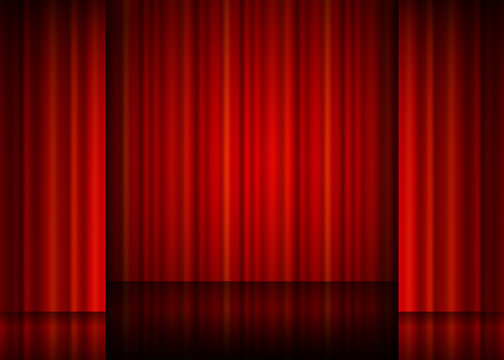 Close view of a red curtain.