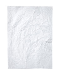 Crumpled paper A4 size isolated white background.