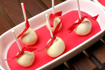 Homemade cake pops with white chocolate