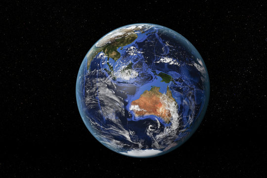 Detailed view of Earth from space, showing Australia and South East Asia. Elements of this image furnished by NASA